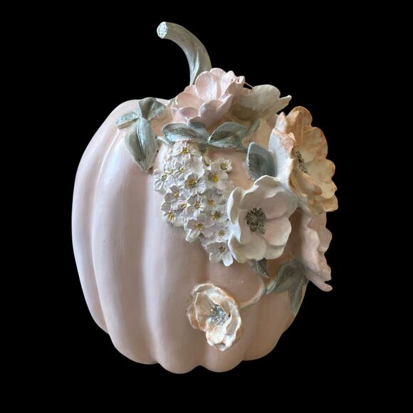Martha Stewart Floral Embellished Pumpkin 10in Pastel Pink Resin Fall Decor NEW - Picture 15 of 15